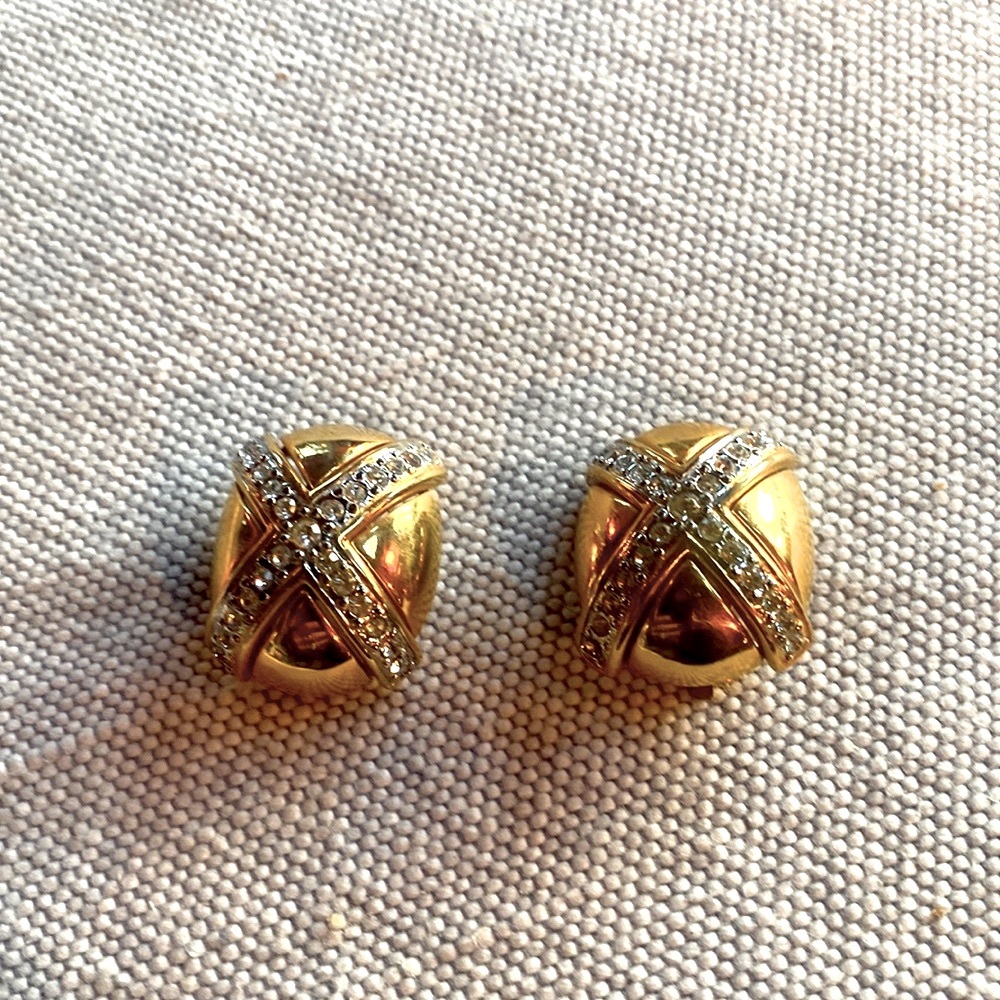 Vintage ShinyGold and Rhinestone earrings NWOTs